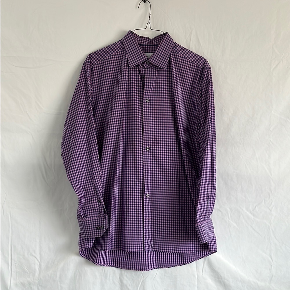 Eton Purple Casual Button Down Shirt with Gingham Pattern